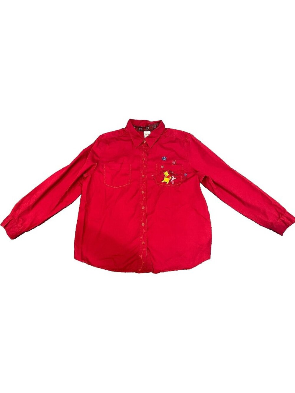 Vintage Y2k Disney Winnie the Pooh Embroidered Button Down Shirt Red Womens XL
